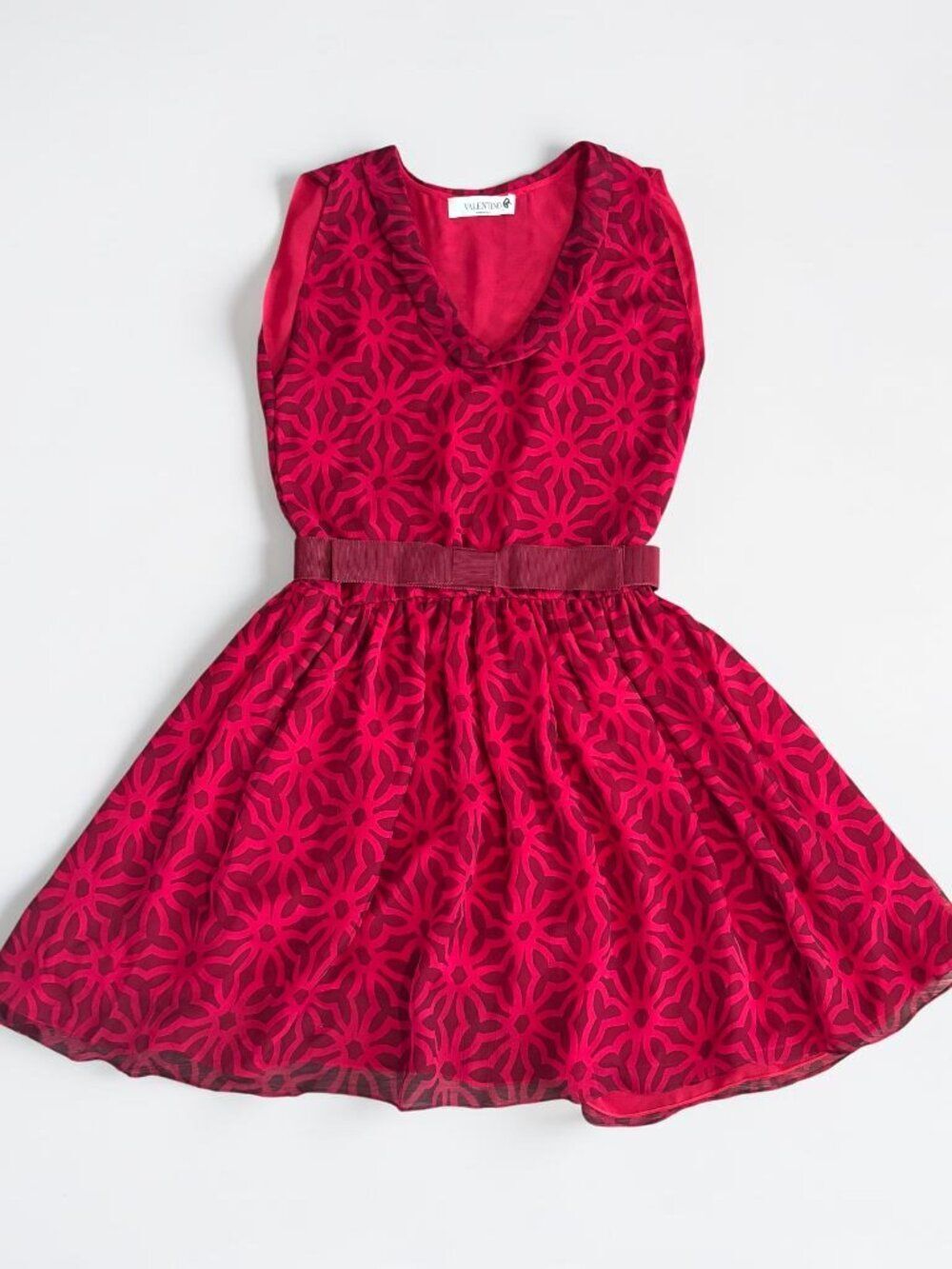 Valentino Garavani Silk Blend Fit & Flare Dress Red Geometric Print Made in
